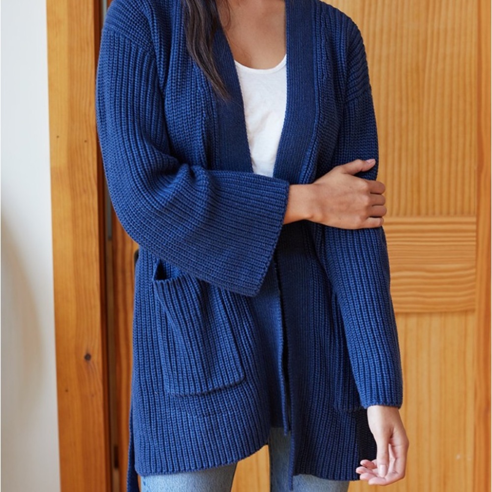 Emerson Fry Organic Wrap Sweater Ribbed- Indigo - Picture 2 of 5